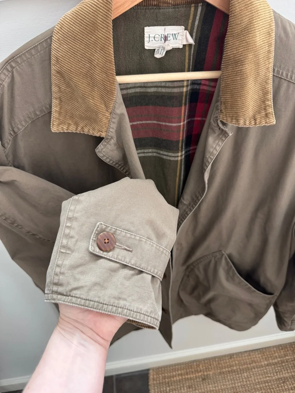 J. Crew Mens Barn Jacket Chore Coat Corduroy Collr Plaid Lined Canvas Field M - Picture 5 of 9
